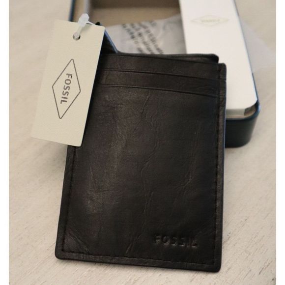 Fossil Black Neel Magnetic Card Case Leather Wallet w/Metal Case RFID Protection - Picture 8 of 8